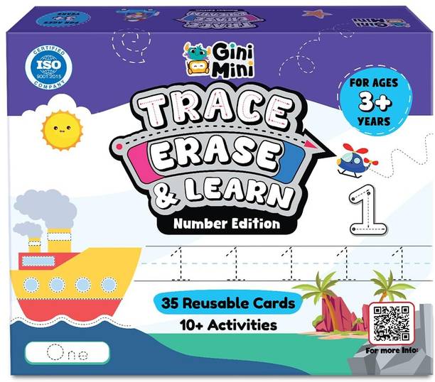 GiniMini Trace, Erase & Learn (Numbers) with 10+ Activities 35 Reusable Cards for Kids