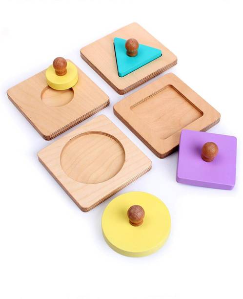 Intellibaby Premium Wooden Blocks Matching Board| Educational Shape Sorter for Kids