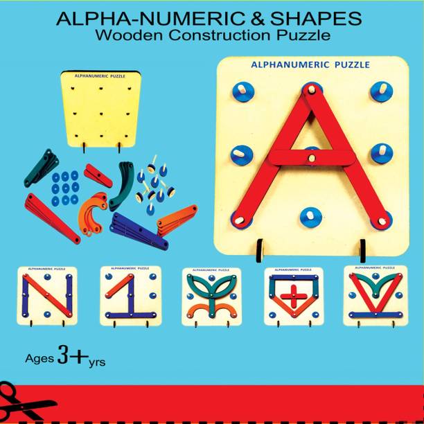 Galactic New Wooden Alphabets Construction Toys for Kids 3 Wooden Puzzles Learning Educational Puzzles Board Alpha-numeric & Shapes (multicolored)