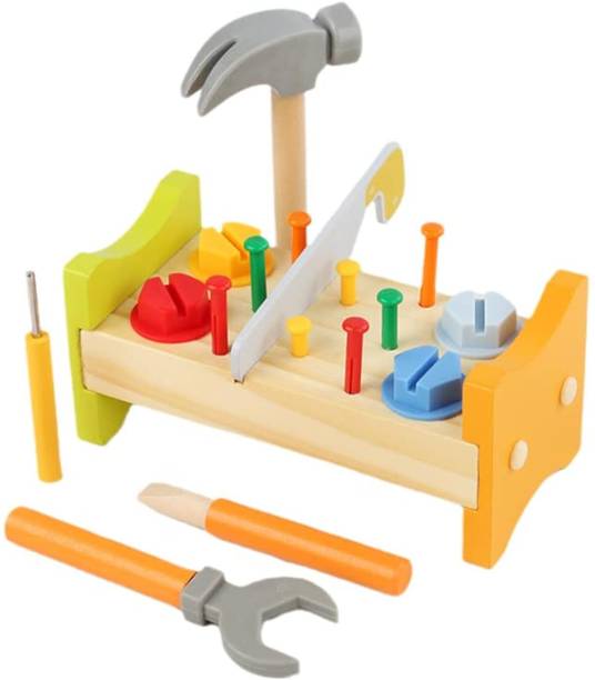 RYST Montessori Wooden Tool Box Workbench and Hammering Toy Set for Kids