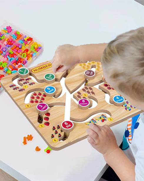 SHALAFI Educational Wooden Puzzle Board Maze Chase 1-10 Matching Practice Learning Toys
