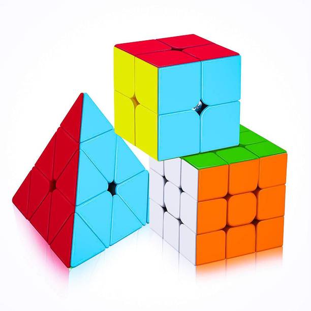 ZUNBELLA Cube Combo Set Of 2X2,3X3 & Pyramid Triangle High Speed Stickerless Magic Cube