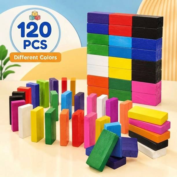 Elite E Shop 120 PCS Wooden Domino Blocks | STEM Educational Toy for Kids 3+ Montessori