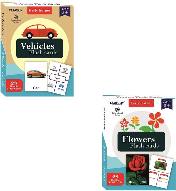 Clapjoy Vehicle & Flowers Double Sided Flash Cards for Kids 2 year & above