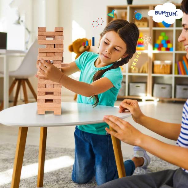 BUMTUM Wooden Tower 54 Pcs Building Block Stacking Game Educational Puzzle
