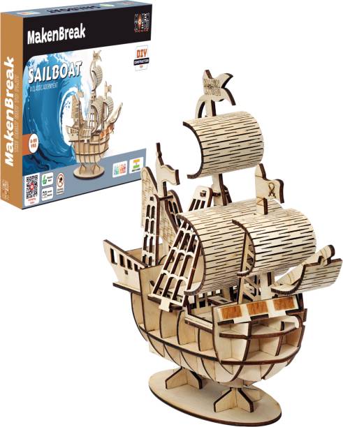 MAKENBREAK Sailboat|DIY STEM/STEAM Toy, Birthday Gift for Kid 7+ yrs,Showpiece Learning Kit