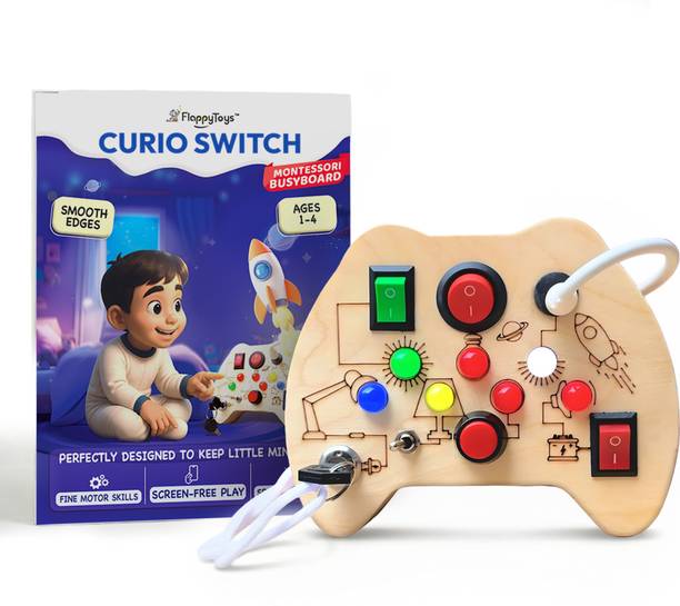 FlappyToys Montessori Busy Board for Kids with LED Lights and Switches | Learning Toy