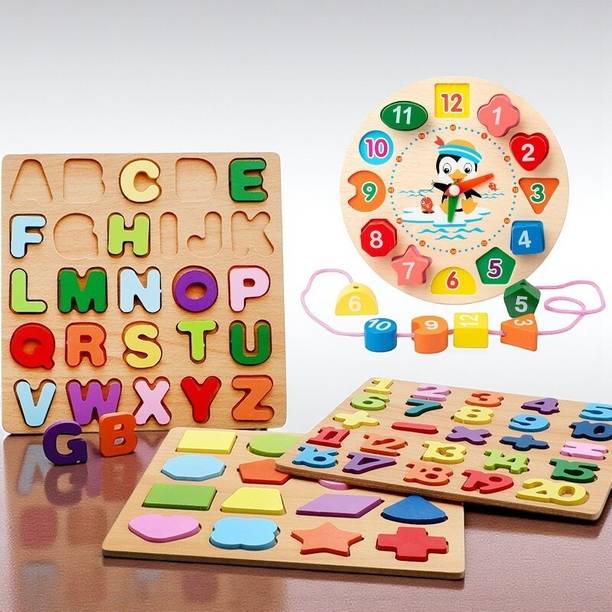 VHD Alphabet, Number, Shape & Clock Wooden Puzzle Toy for Kids Learning GG70