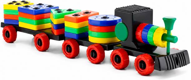 INDIWARRIOR Kids Geometric Train Toy Shape Sorter Stacking Blocks Learning Puzzle 3+ Years