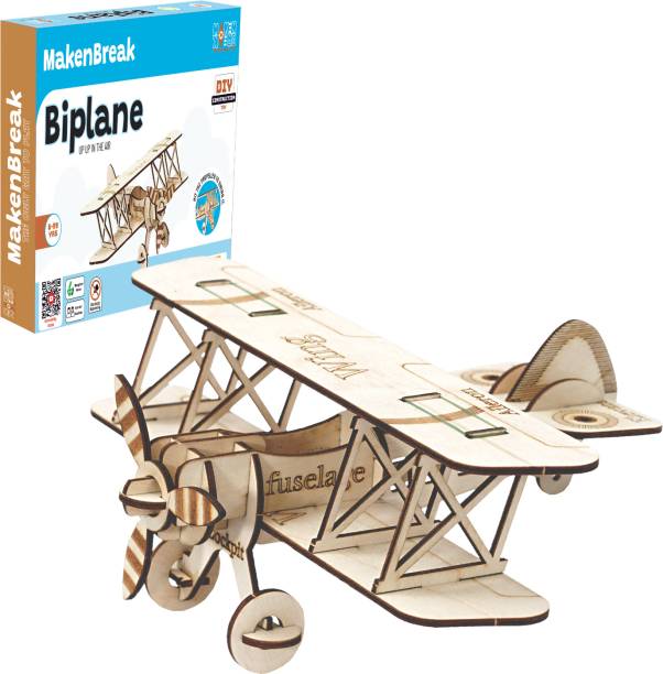 MAKENBREAK Biplane|DIY STEM/STEAM Toy, Birthday Gift for Kid 6+ yrs, Airplane Pretend Play