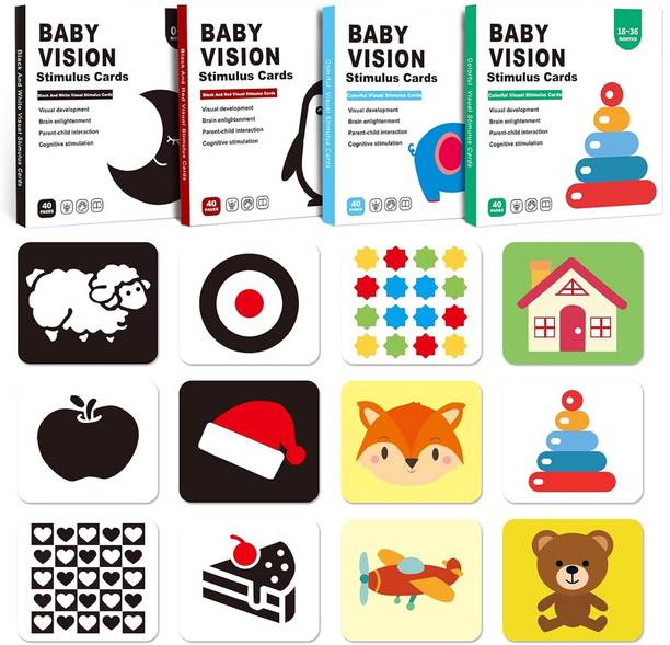 HASTHIP Vision Stimulus Flash Cards for Newborn Baby 0 to 36 Months Early Educational