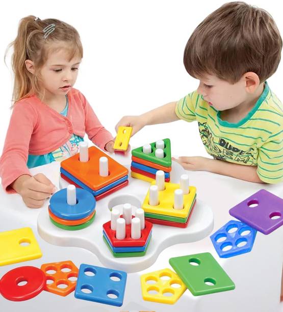 BOZICA Geometric Shape Color Sorting ,Stacking Blocks Preschool Puzzles for kids