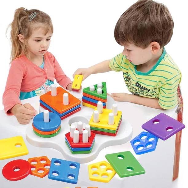 BOZICA Geometric Shape Color Sorting ,Stacking Blocks Preschool Puzzles for kids