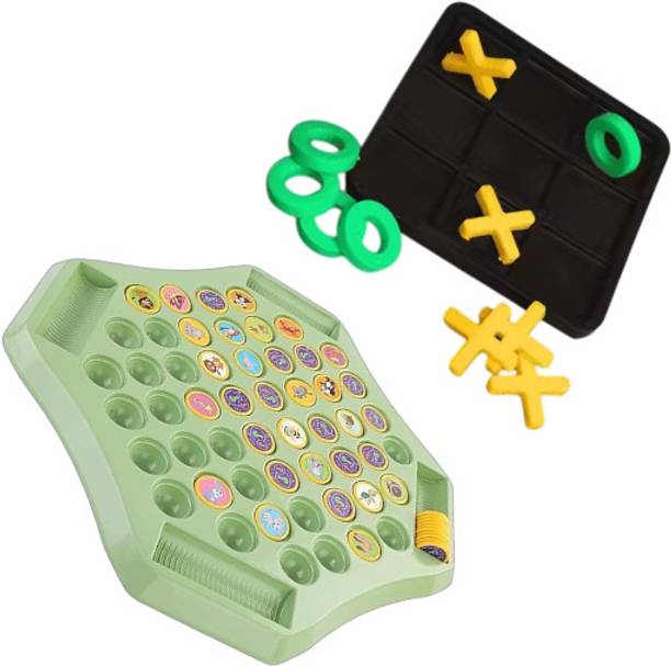 INDIEPREMIOR Combo Board Games Tic Tac Toe + Memory Matching Token Board Game