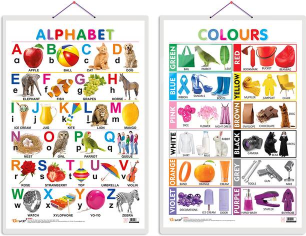 Set of 2 Alphabet and Colours Early Learning Educational Charts for Kids | 20"X30" inch |Non-Tearable and Waterproof | Double Sided Laminated | Perfect for Homeschooling, Kindergarten and Nursery Students Paper Print