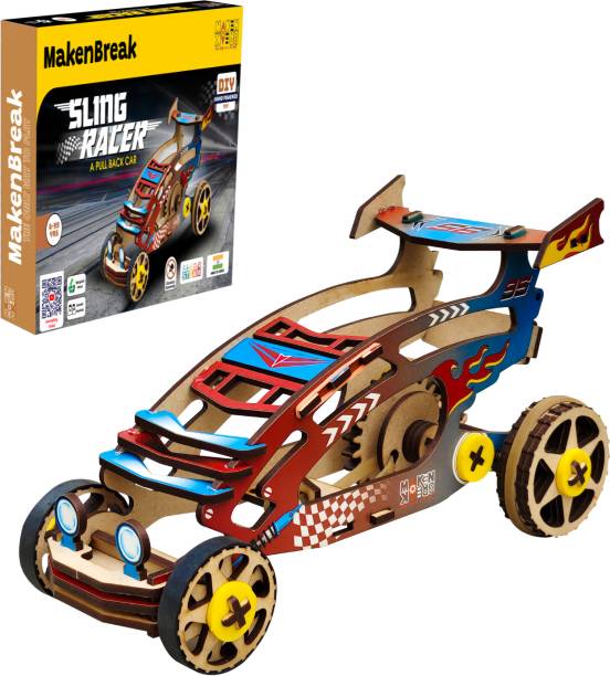 MAKENBREAK Sling Racer | DIY STEM/STEAM Toy, Birthday Gift for Kid 6+ years, Pull Back Car