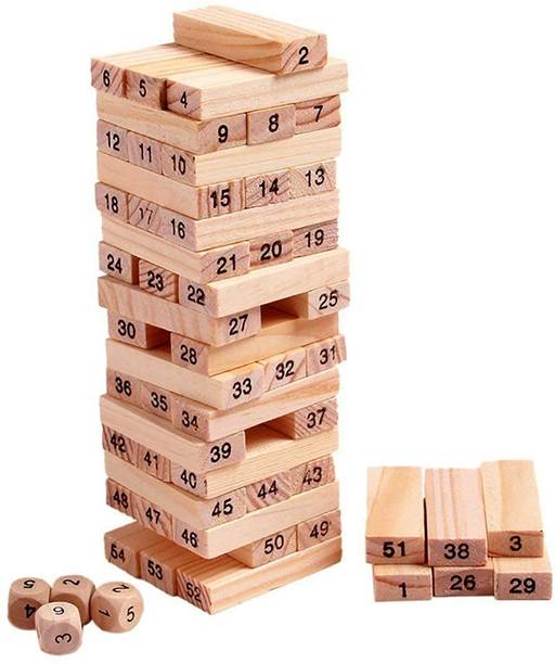 Revcoz Tumbling Tower 54 Pieces Numbered Wooden Block Stacking Game with 4 Dices,