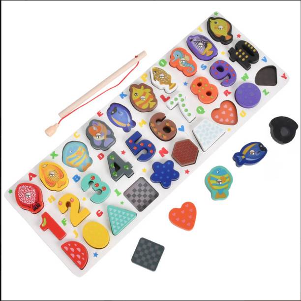 Munishh Kids Early Education Activity Toy Magnetic Fishing Game Montessori Shape Puzzles