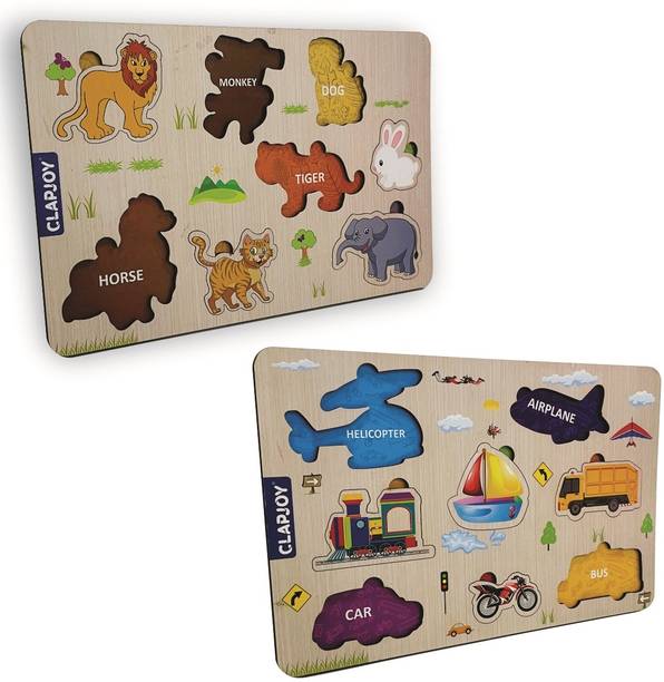 Clapjoy Wooden Learning Educational Board Puzzle for kids Age 2+ Year(Animal & Vehicle))