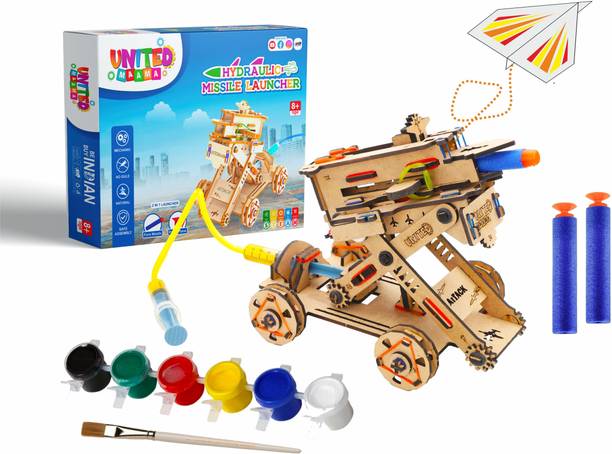 UnitedMaama 2in1 Hydraulic Missile&Plane Launcher STEM Wooden, Science kit For 8 To 14Years