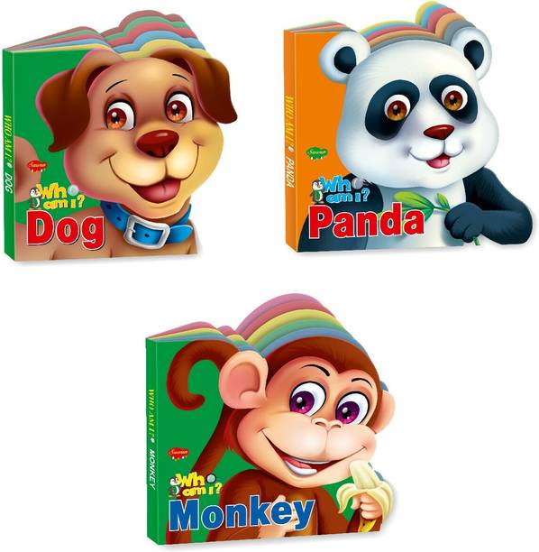 Set Of 3 Who Am I Story Books Of Dog , Monkey & Panda