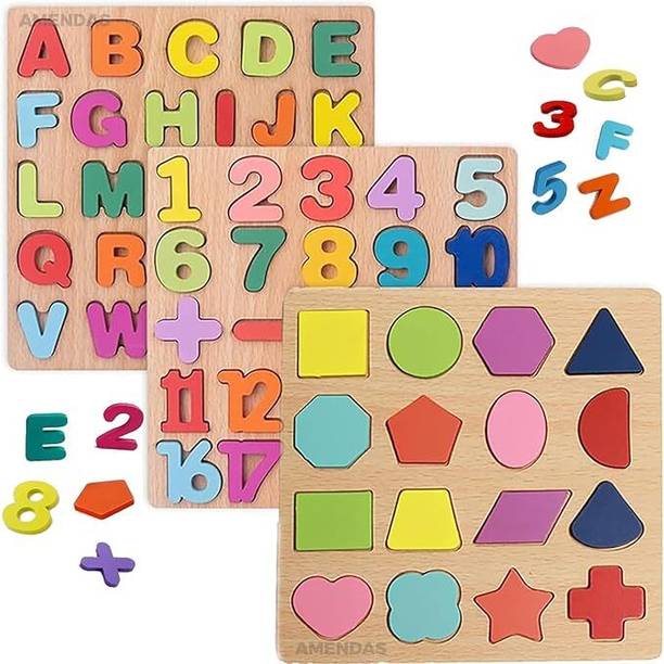 AJDK MART o Wooden Alphabet Puzzles, 3 Pack Montessori Toddler Puzzles, 3 Piece Set
