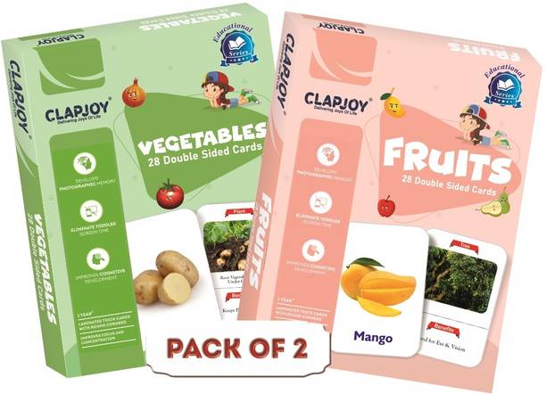 Clapjoy Fruits and Vegetables Double Sided Flash Cards for Kids 2 year & above