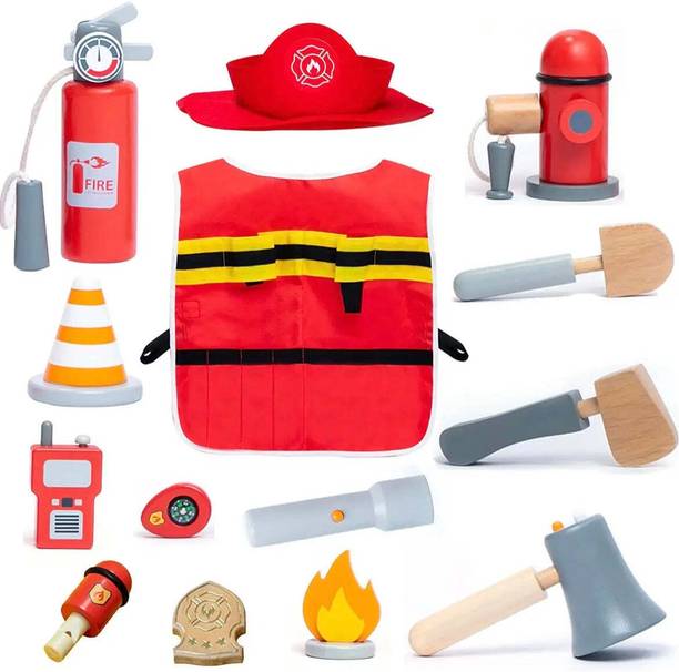 Jouets By Eduspark Wooden Firefighter Costume Fireman Dress Up Playset