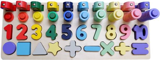 Little Orbit 5-in-1 Wooden Educational Number & Shape Sorter Board with Magnetic Fishing Game