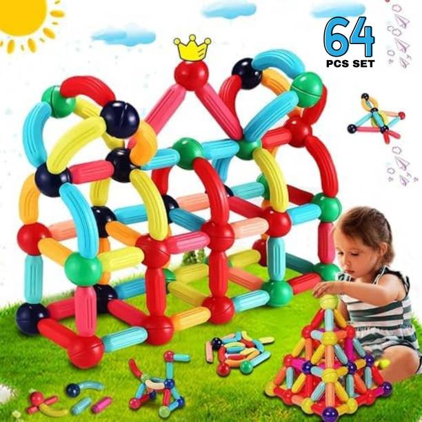 Jericos Kids Set Of 64 Jumbo Size Magnetic Sticks Building Blocks for Kids Magnetic Toys