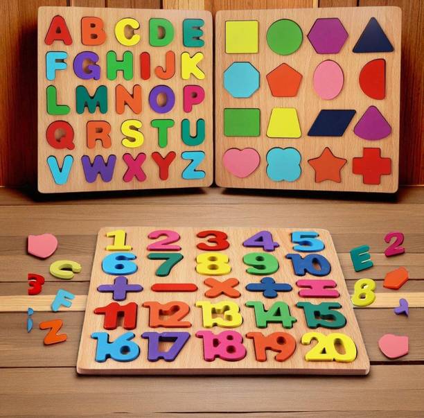 VHD Wooden Alphabet Number & Shape Learning Puzzle Board for Kids WPP18
