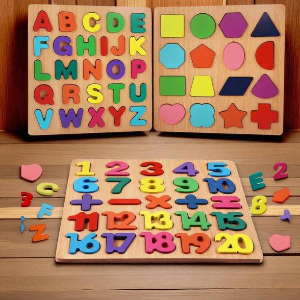 VHD Wooden Alphabet Number & Shape Learning Puzzle Board for Kids WPP18