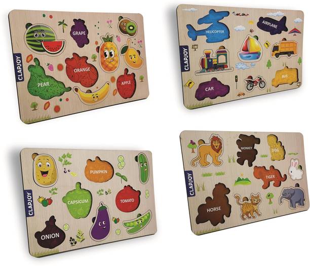 क्लैपजॉय Wooden Learning Educational Board, Puzzle for kids Ages 2 Years & above(Combo 4)