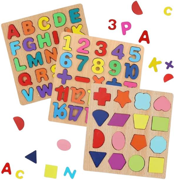 peengh Wooden ABC Letter, Numbers & Shapes Puzzle Board, Kids Learning Toy Preschool