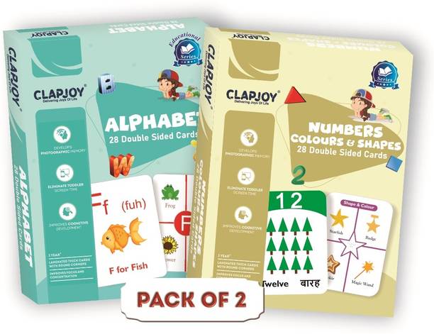 Clapjoy Alphabet & Number,Colour,Shapes Double Sided Flash Cards for Kids 2 year & above