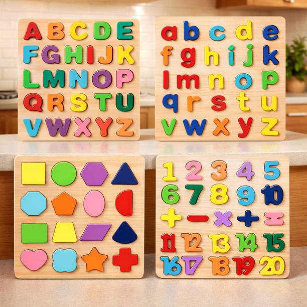 AJDK MART Wooden Educational Puzzle Board for Kids Alphabet Numbers Shapes Learning Toy