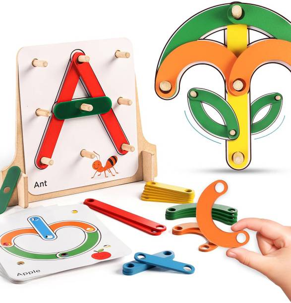 इंटेलीस्किल्स 50 Pcs Wooden Letter & Object Maker with Model Cards | Fun Learning for Kids