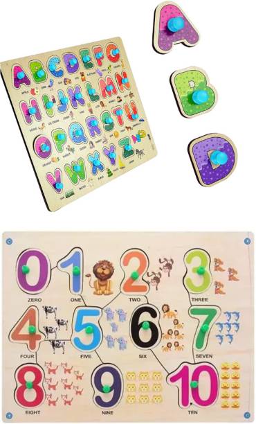 ANSH ENTERPERISES Wooden Educational learning A To Z English Alphabets and Counting Board Puzzle