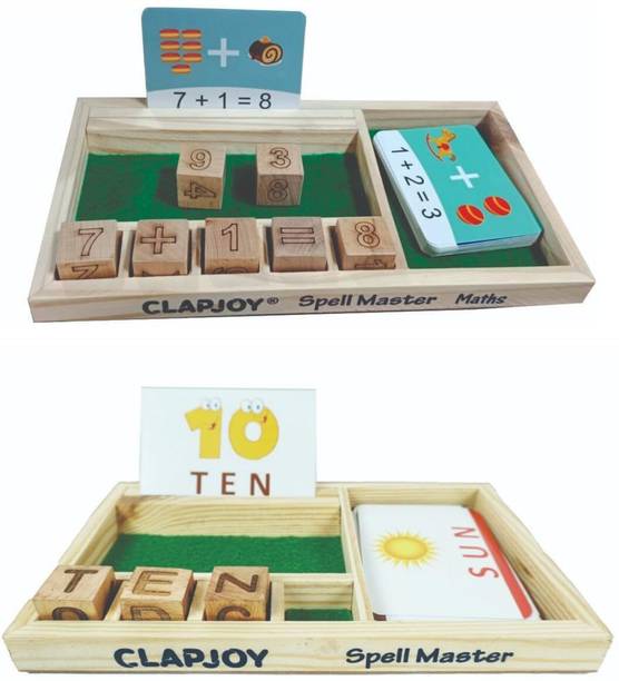Clapjoy Spelling Games for Kids Wooden Matching Letters Toy with Flash Cards (Combo)