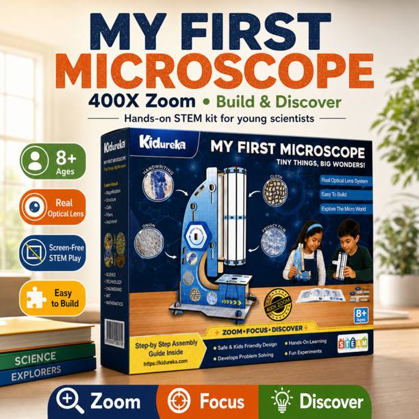 Kidureka DIY Microscope 400X Zoom Science Toy for Kids 8+ Years | STEAM Learning Kit