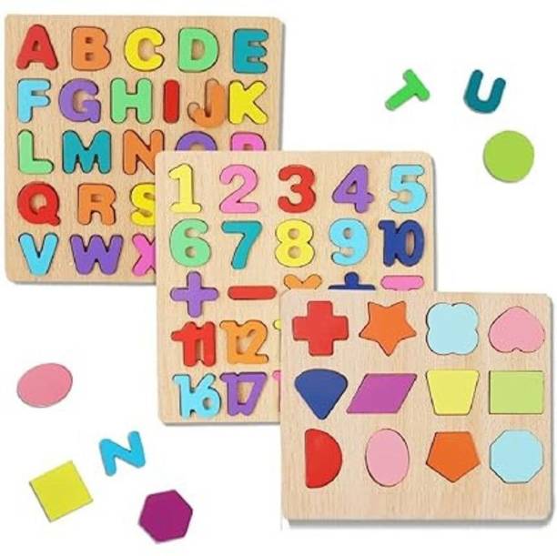 DHRIX Wooden Learning Educational Game Board for Kids(Alphabets, Numbers & Shapes)