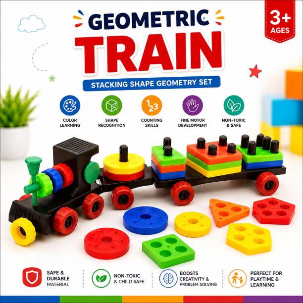 Homentra Geometric Train Learning Toy with Colorful Shape Stacking Blocks