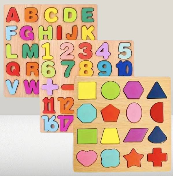 ZARQITO Wooden Alphabet & Number Puzzle Board 3 Set