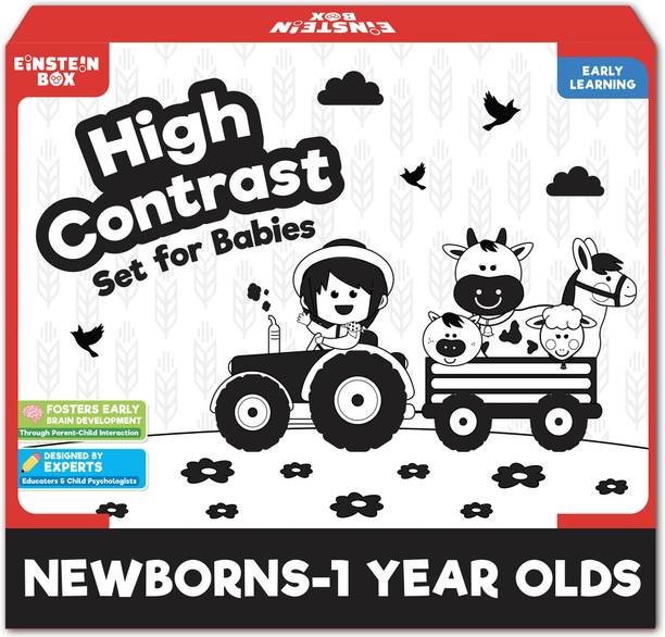 Einstein Box High Contrast Set for babies aged 0-12 months includes high contrast flashcards