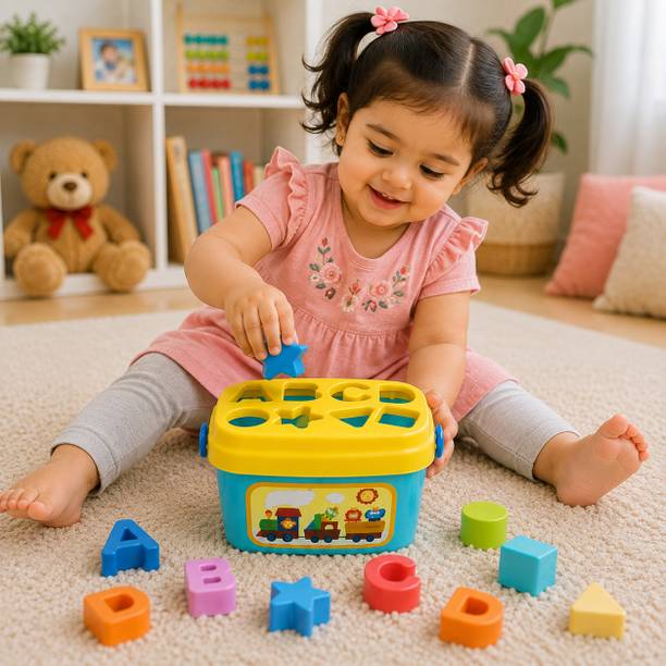 Veilora Kids Shape Sorter & Alphabet Blocks Toy Box
