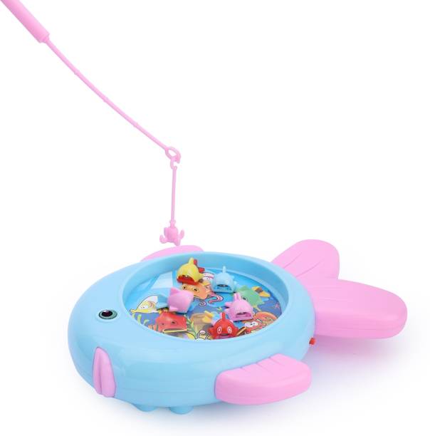P S Galaxy Fishing Game Toy Set with Music & Rotating Pond,Educational Magnetic Fish Game