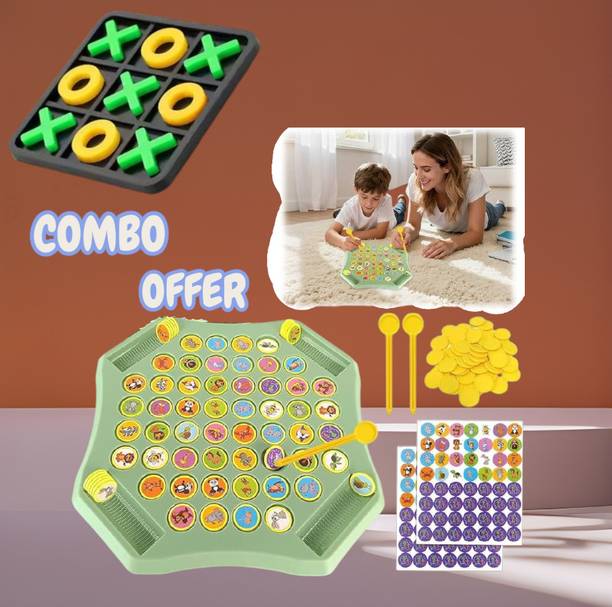 ramakrishnavan 2-in 1 Kids Activity Set Tic Tac Toe + Memory Match Coin Game Pack(GREEN))