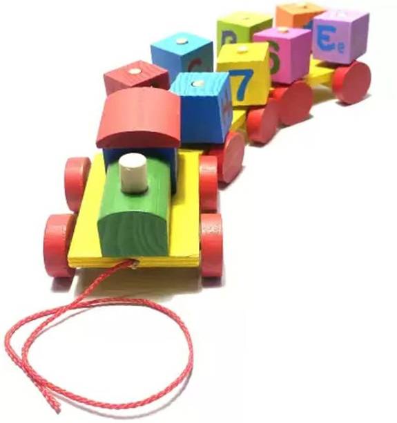Aj Alliance Handicraft ABCD & 0 - 9 Digital Number Counting Train Toy Wooden Set