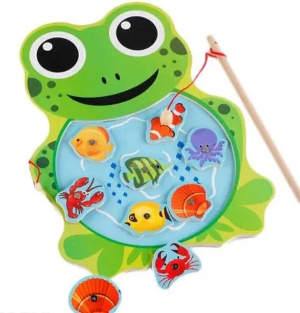Trends Maker Fish Catching Toys Wooden Magnetic Fishing Games Magnetic Frog Toys