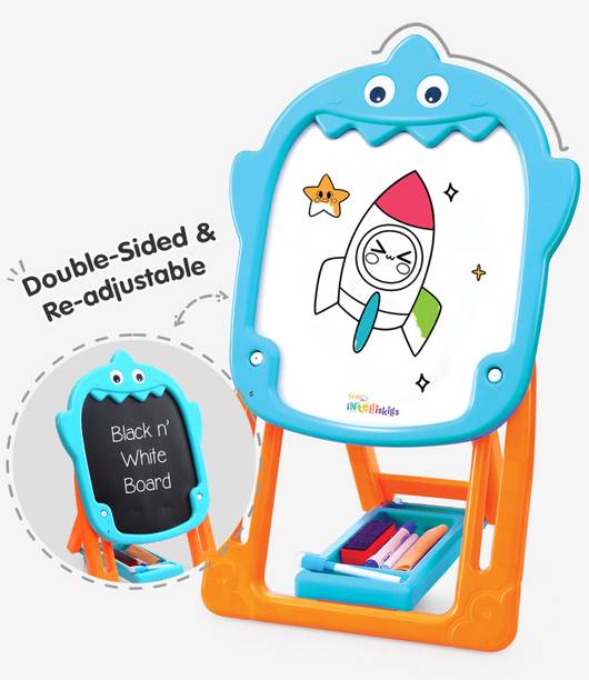 इंटेलीस्किल्स Double-Sided Adjustable Chalk & Easel Board With Magnetic Marker for Kids, 2+Yrs